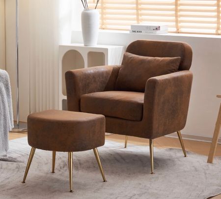 Ktaxon Accent Chair with Ottoman Set, Bronzing Cloth Upholstered Single Sofa with Lumber Pillow Armchair with Armrests and Footrest for Bedroom Living Reading Room Office Brown

#LTKfamily #LTKstyletip #LTKhome