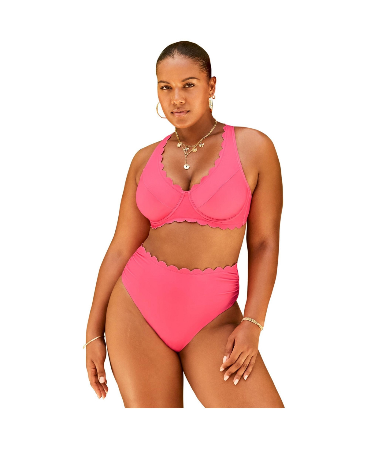 Swimsuits for All Women's Scallop Trim Underwire Bikini Top - Coral pink | Macy's