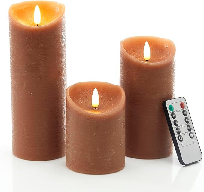 Fall led Candles with Timer – Orange Flameless Pillar Candles Set of 3, Battery Operated Electr... | Amazon (US)