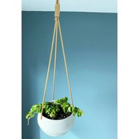 White Hanging Planter Indoor, Ceramic On A Rope, Wall Planter, Rope Plant Hanger, Holder, Pot Indoor | Etsy (US)