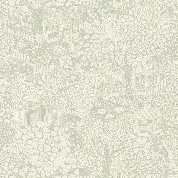 Bygga Bo Seafoam Woodland Village Wallpaper from Briony Collection | Burke Decor