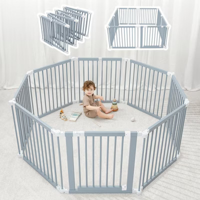 Baby Playpen & Baby Gate for Toddler and Babies, Foldable Wooden Large Shape Playpen with Locking Gate by Comfy Cubs - Pacific Blue | Target
