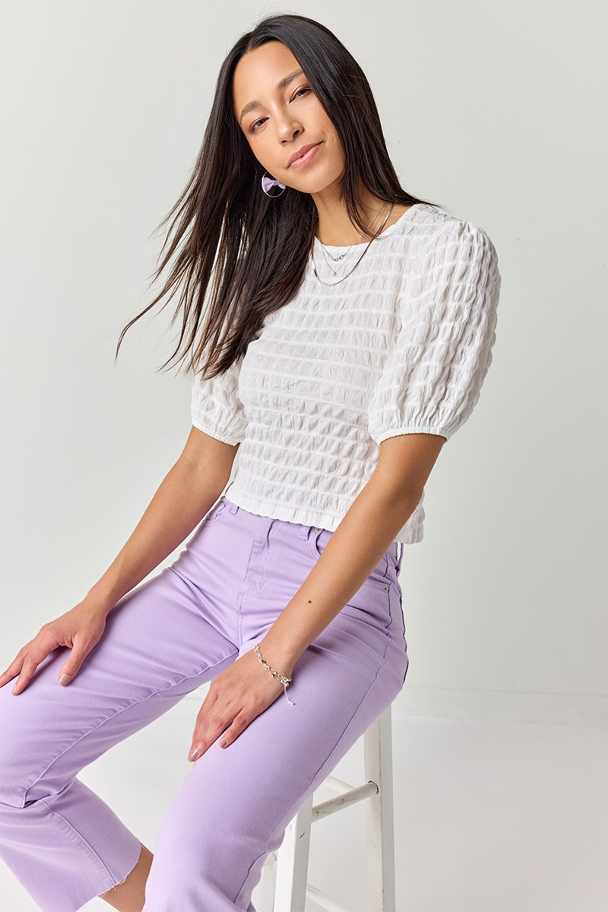 Vianne Crew Neck Bubble Knit Top | Francesca's