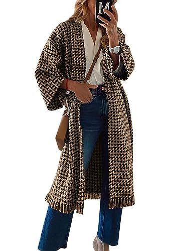 miduo Womens Long Sleeve Open Front Oversized Fit Houndstooth Plaid Long Cardigans Coats JACKETS ... | Amazon (US)
