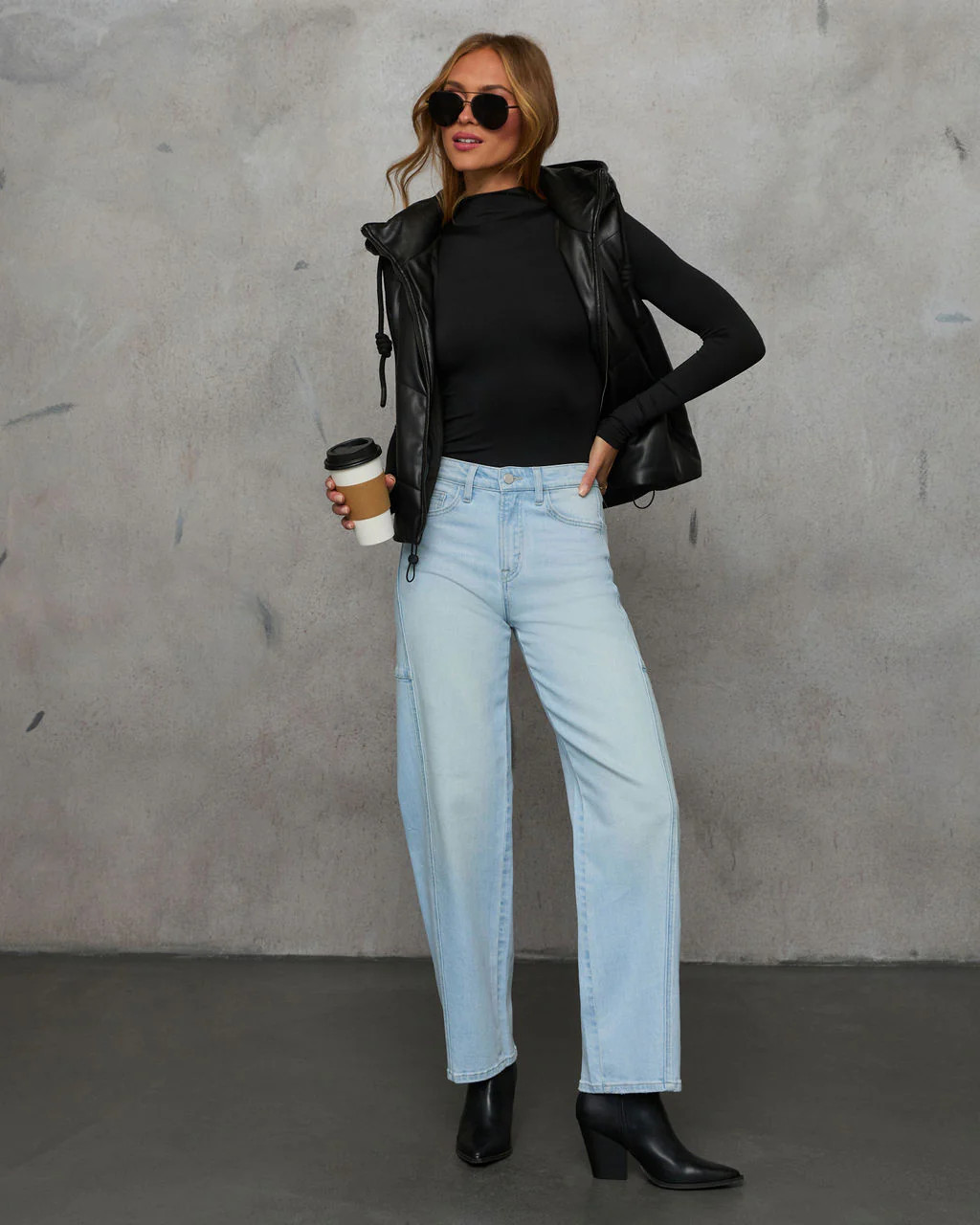 Shelton Pocketed Hooded Faux Leather Puffer Vest | VICI