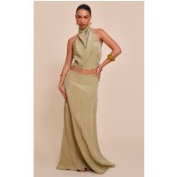 Sage Khaki Textured Woven Floaty Maxi Skirt | PrettyLittleThing US