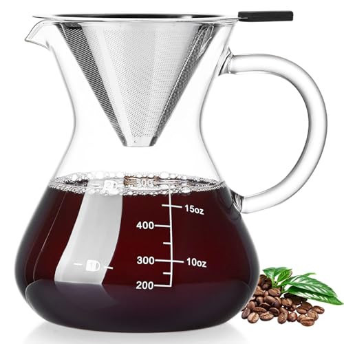 Unbreakable Pour Over Coffee Maker with Double Stainless Filter 5 Cup, Thickened Heat-Resistant Borosilicate Glass Dripper Coffee Pour Over, Stovetop Safe | Amazon (US)