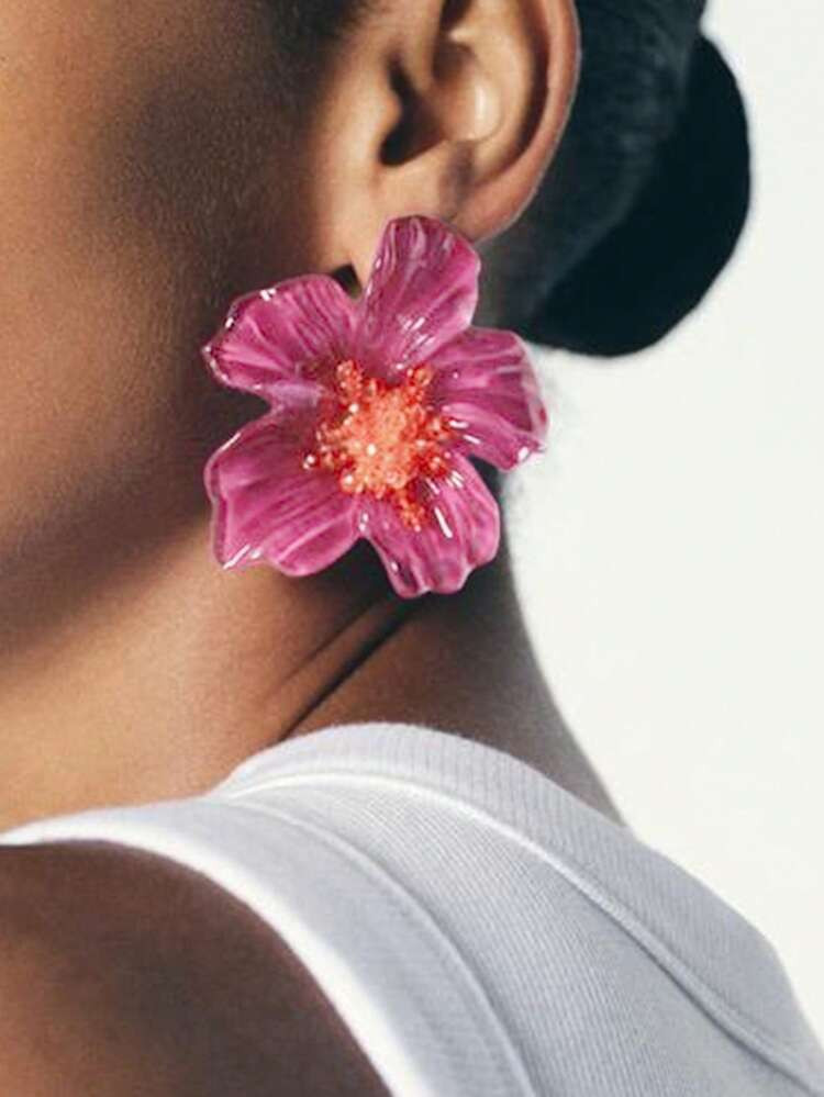 1Pair ZAA Colorful Resin Flower Earrings Women Luxury High Quality Elegant Holiday Party Jewelry Accessories | SHEIN