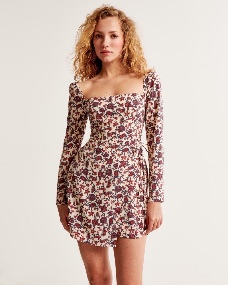 Long-Sleeve Wrap Mini Dress | Abercrombie & Fitch (US)