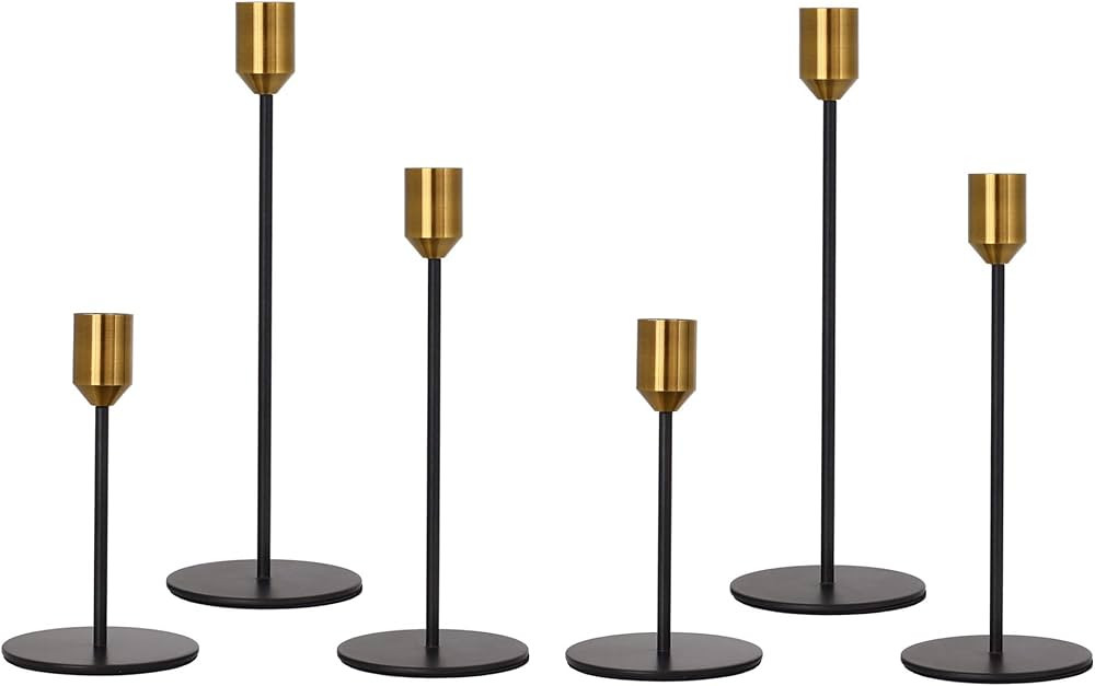 Denique Candlestick Holders 2 Sets, 6 PCS Brass Gold Black Taper Candle Holders, Candlestick Hold... | Amazon (US)