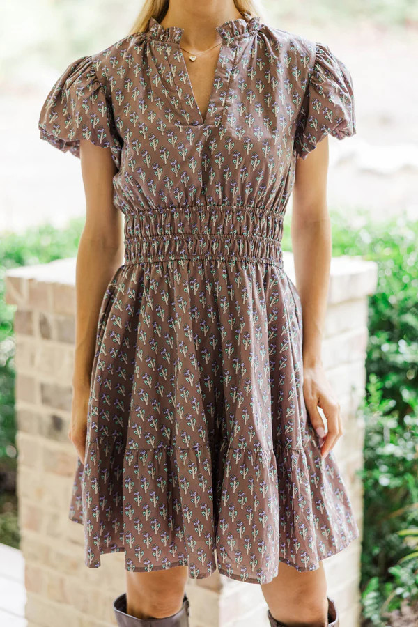 Let's Get Going Brown Medallion Floral Dress | The Mint Julep Boutique