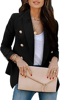 CRAZY GRID Womens Casual Blazer Jacket Gold Button Long Sleeve Work 0ffice Blazer Lapel Open Fron... | Amazon (US)