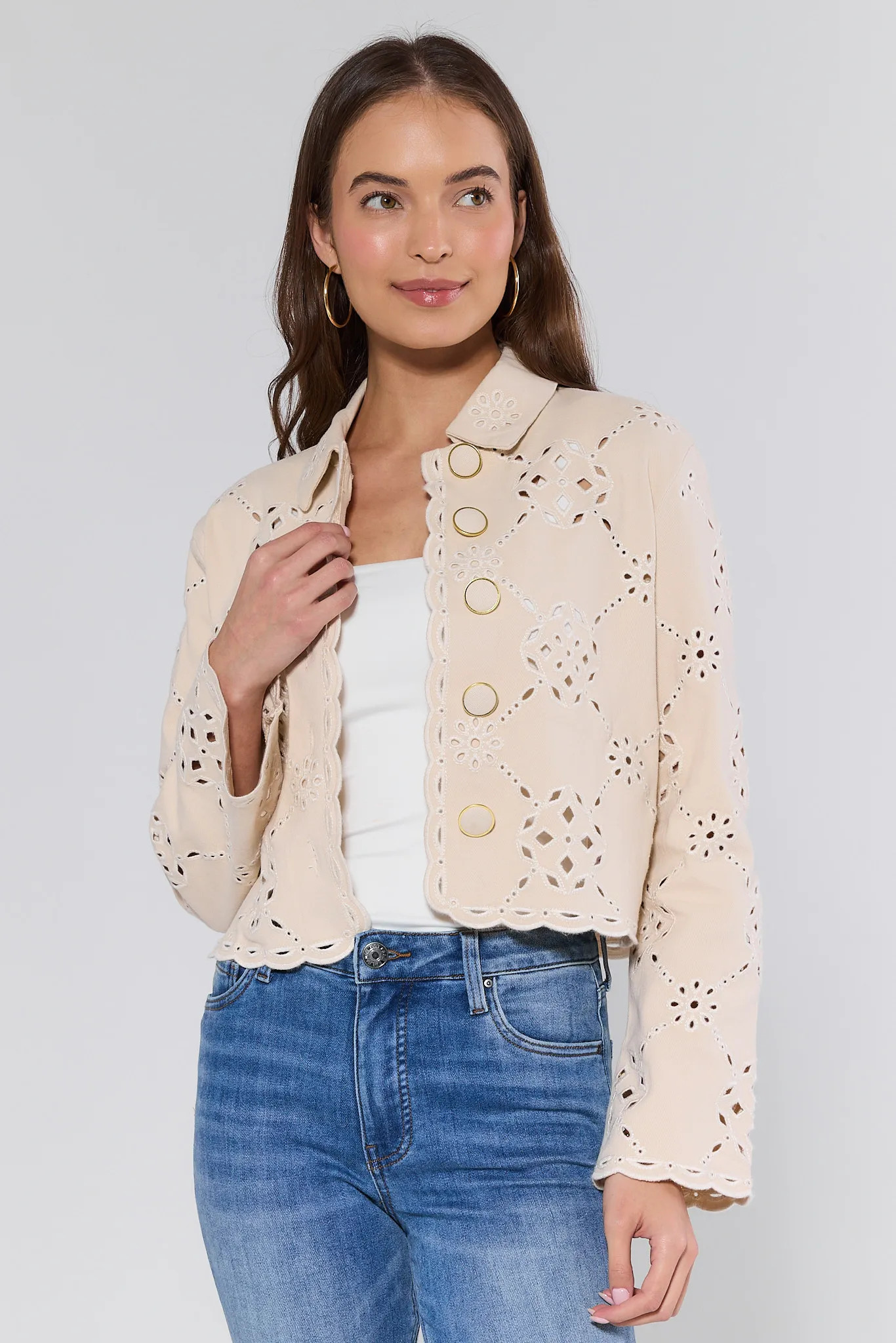 Gina Beige Eyelet Jacket | Avara
