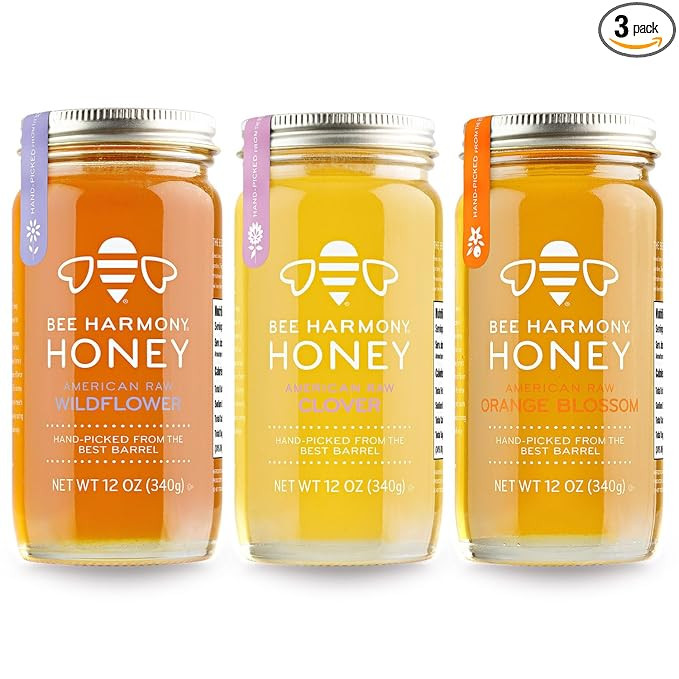 Bee Harmony Honey 3 Pack Variety Pack, 36 Ounce (Clover, Wildflower and Orange Blossom) | Amazon (US)