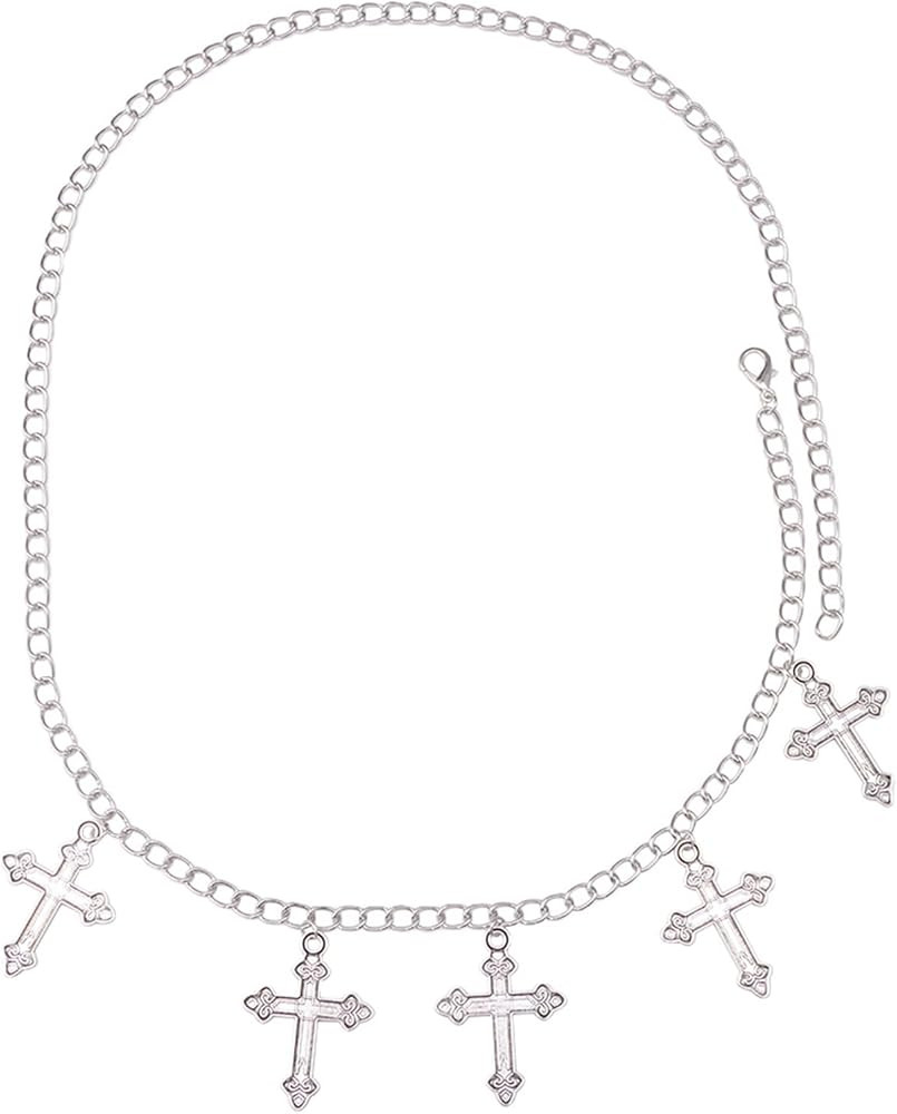 Silver Metal Waist Chain Belt Cross Metal Belt for Women Belly Body Chains Adjustable Punk Belt C... | Amazon (US)