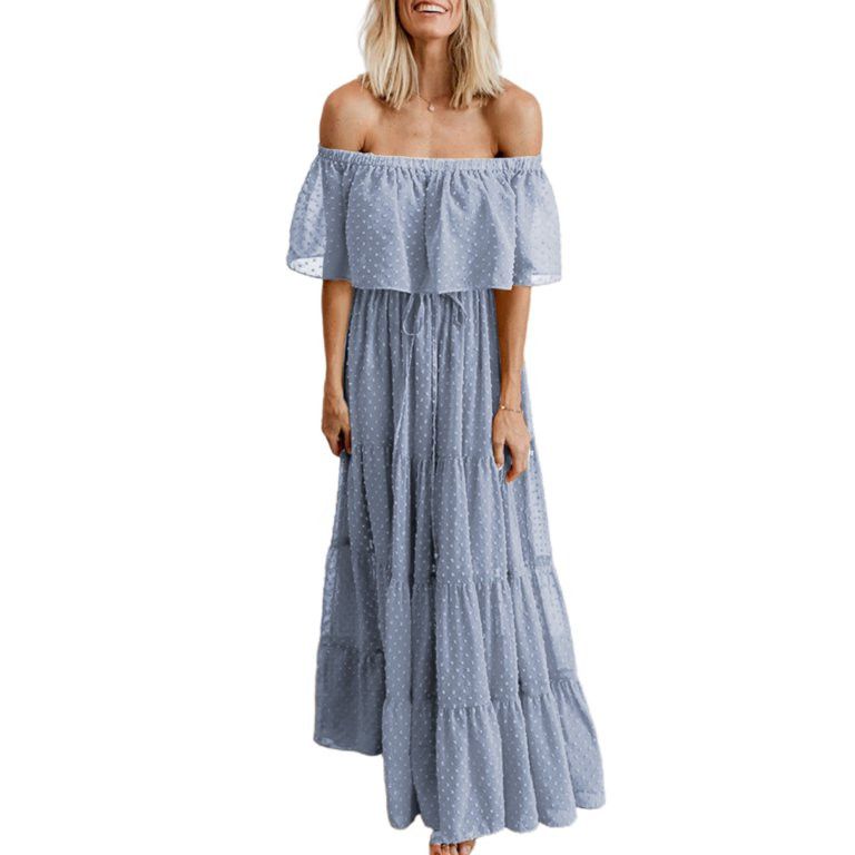 Eytino Women's Maxi Dress Off The Shoulder Swiss Wedding Dress Lace Long Sleeve White, Walmart Dress | Walmart (US)