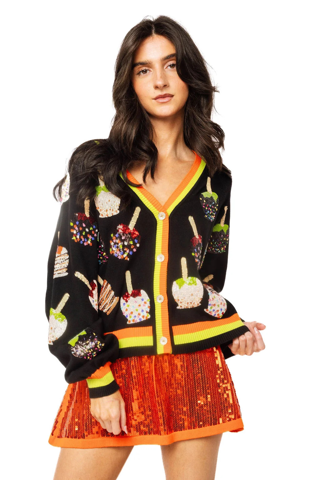 Multi Candy Apples Button Up Cardigan | Queen of Sparkles