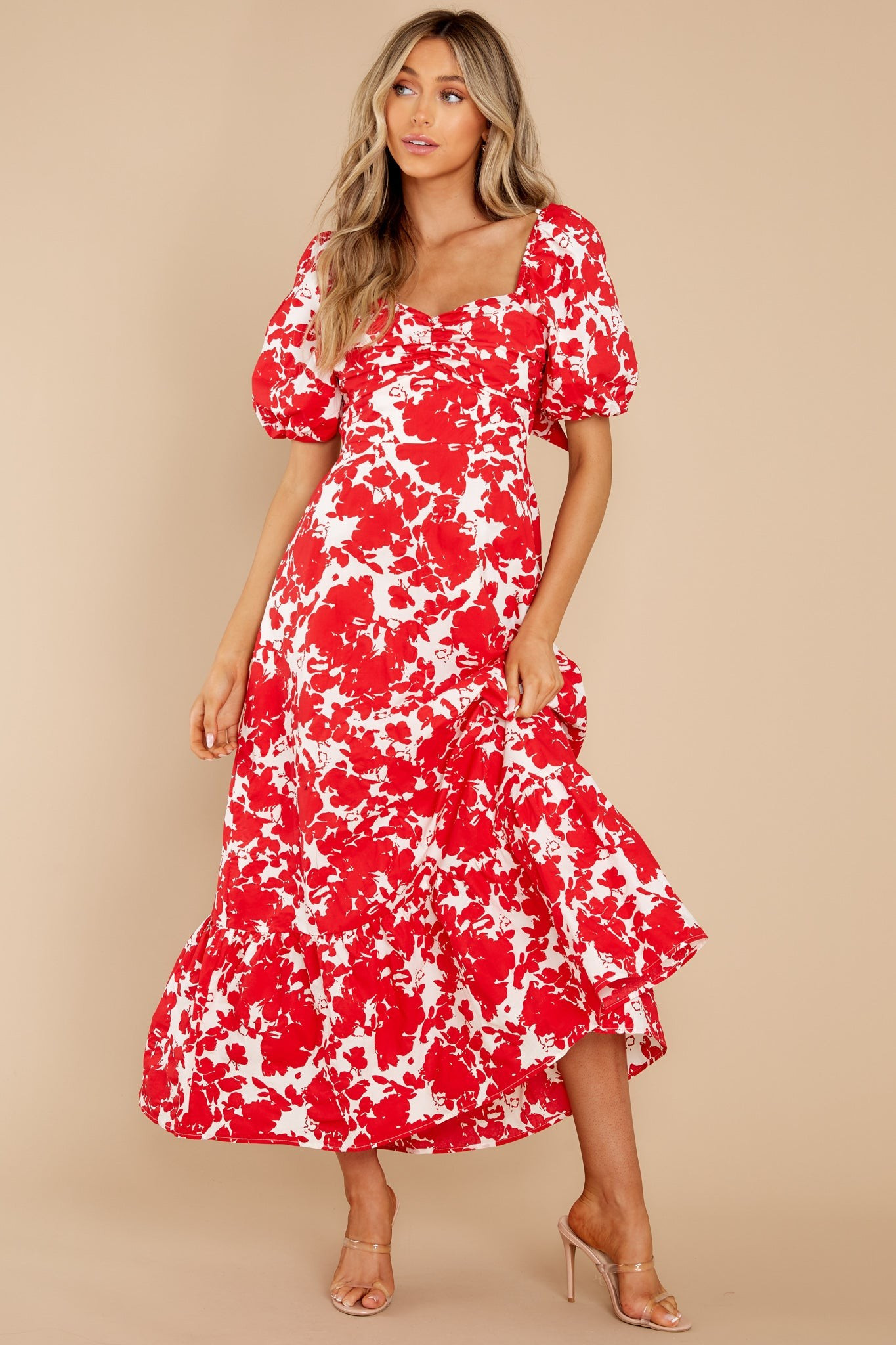 Purely In Love Red Floral Print Cotton Maxi Dress | Red Dress 