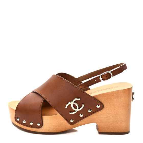 Calfskin Studded Slingback Clog Sandals 37 Dark Brown | FASHIONPHILE (US)