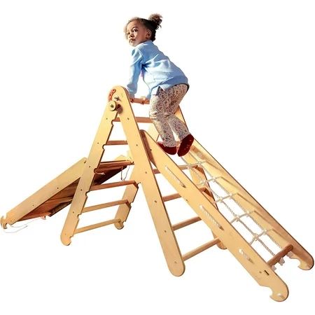 Goodevas 3-in-1 Wooden Toddler Playground Indoor/Outdoor Playset - Foldable Pikler Triangle Ladder C | Walmart (US)