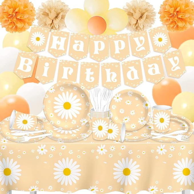 Daisy Birthday Decorations-88Pcs Boho Daisy Theme Happy Birthday Flower Party Supplies Daisy Plat... | Amazon (US)