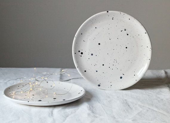 Dalmatian plate | White Speckled plate | Golden rim plate | | Etsy (US)