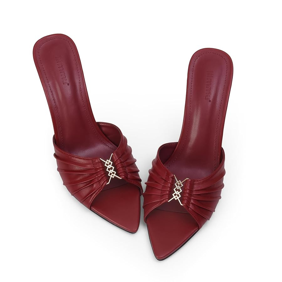 iiimmu 3.5 IN Stiletto Mules High Heels with Pointed Peep Toe Heeled Sandals Faux Leather | Amazon (US)