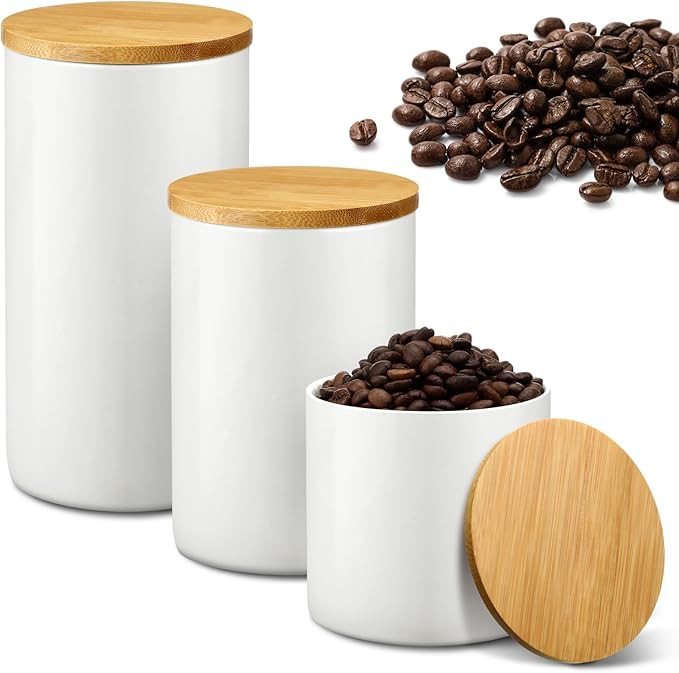 Amazon.com: Layhit 3 Pcs Ceramic Food Storage Container with Airtight Bamboo Lid Coffee Bean Stor... | Amazon (US)