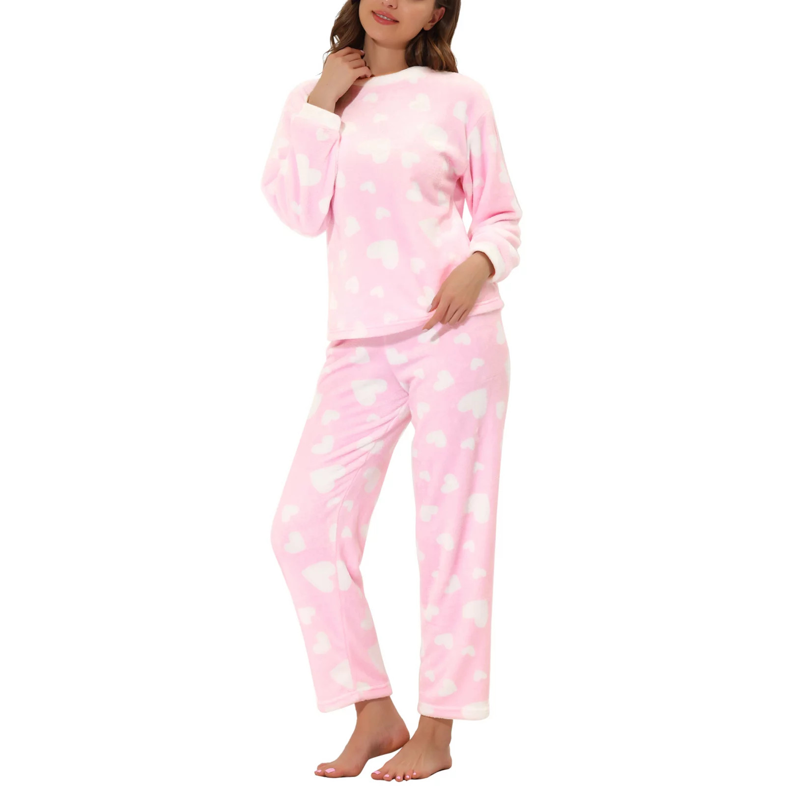 Women's Heart Star Warm Plush Fleece Top and Pants Pajamas Set | Kohl's