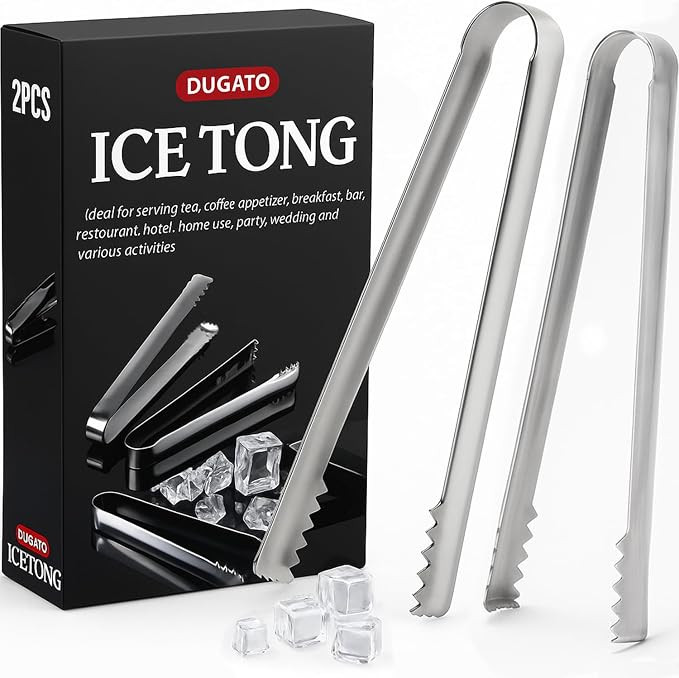 Cocktail Ice Tongs 6.3 in, Stainless Steel with Grip Teeth, 2-Pack | Amazon (US)