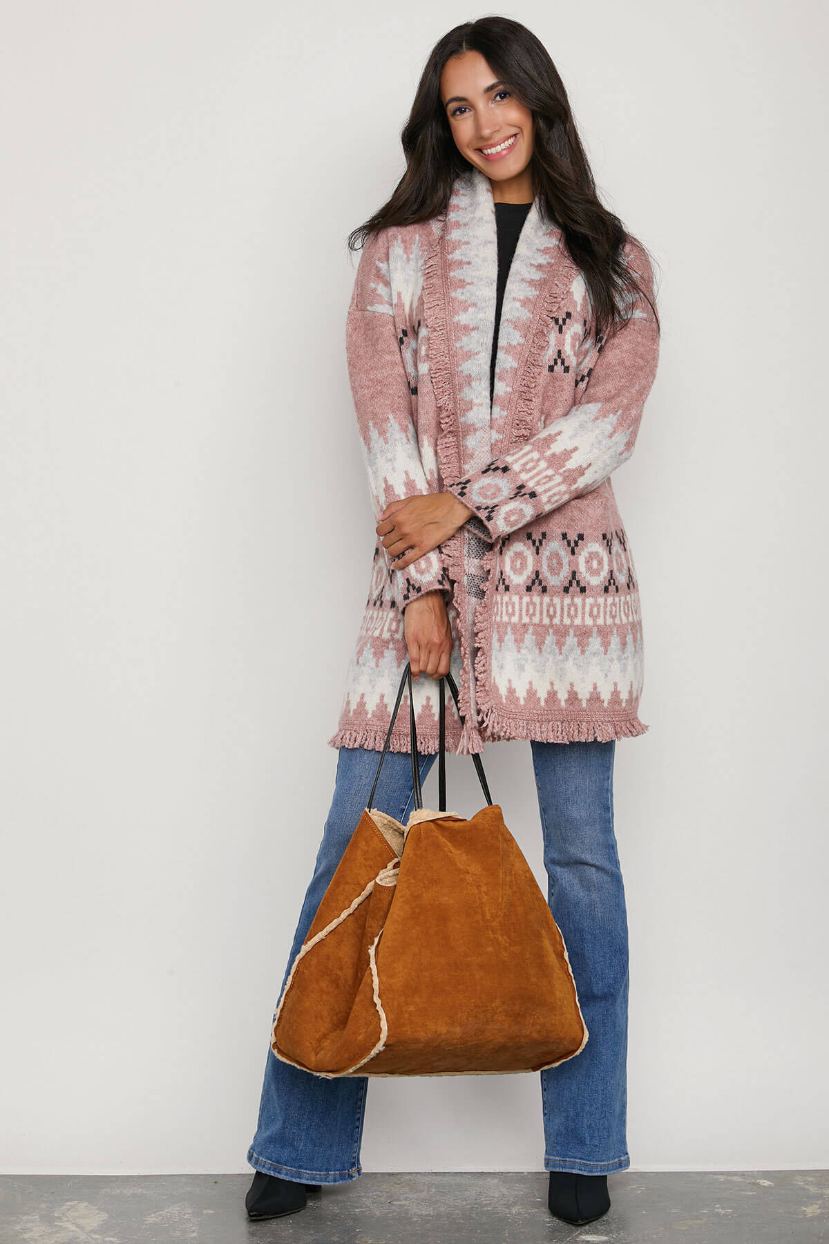 RD Style Aztec Fringe Belted Coatigan | Social Threads