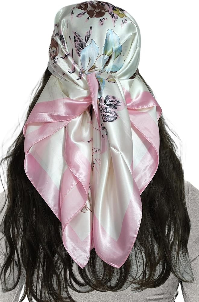 Womens Head Scarf Satin Hair Scarf Printed Square Scarf Like Silk Bandanas for Women 35 Inches | Amazon (US)