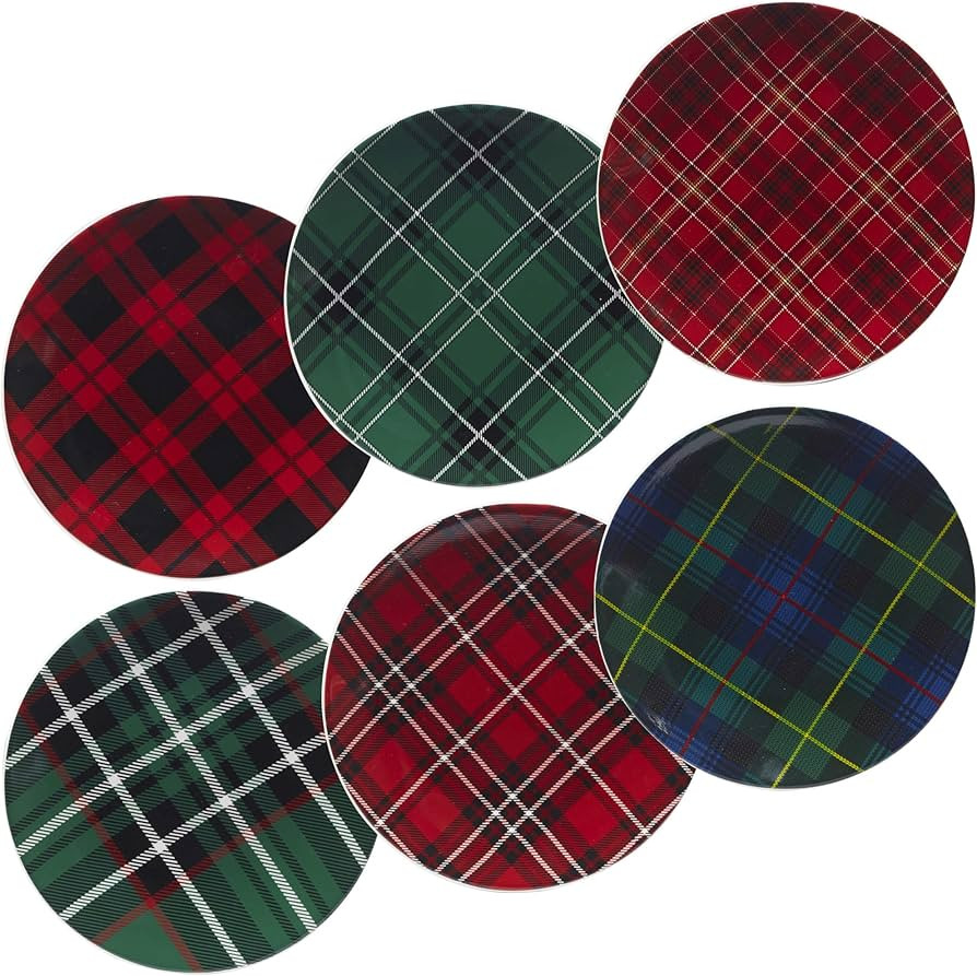 Christmas Plaid 8.25" Salad/Dessert Plate, Set of 6 Assorted Designs | Amazon (US)
