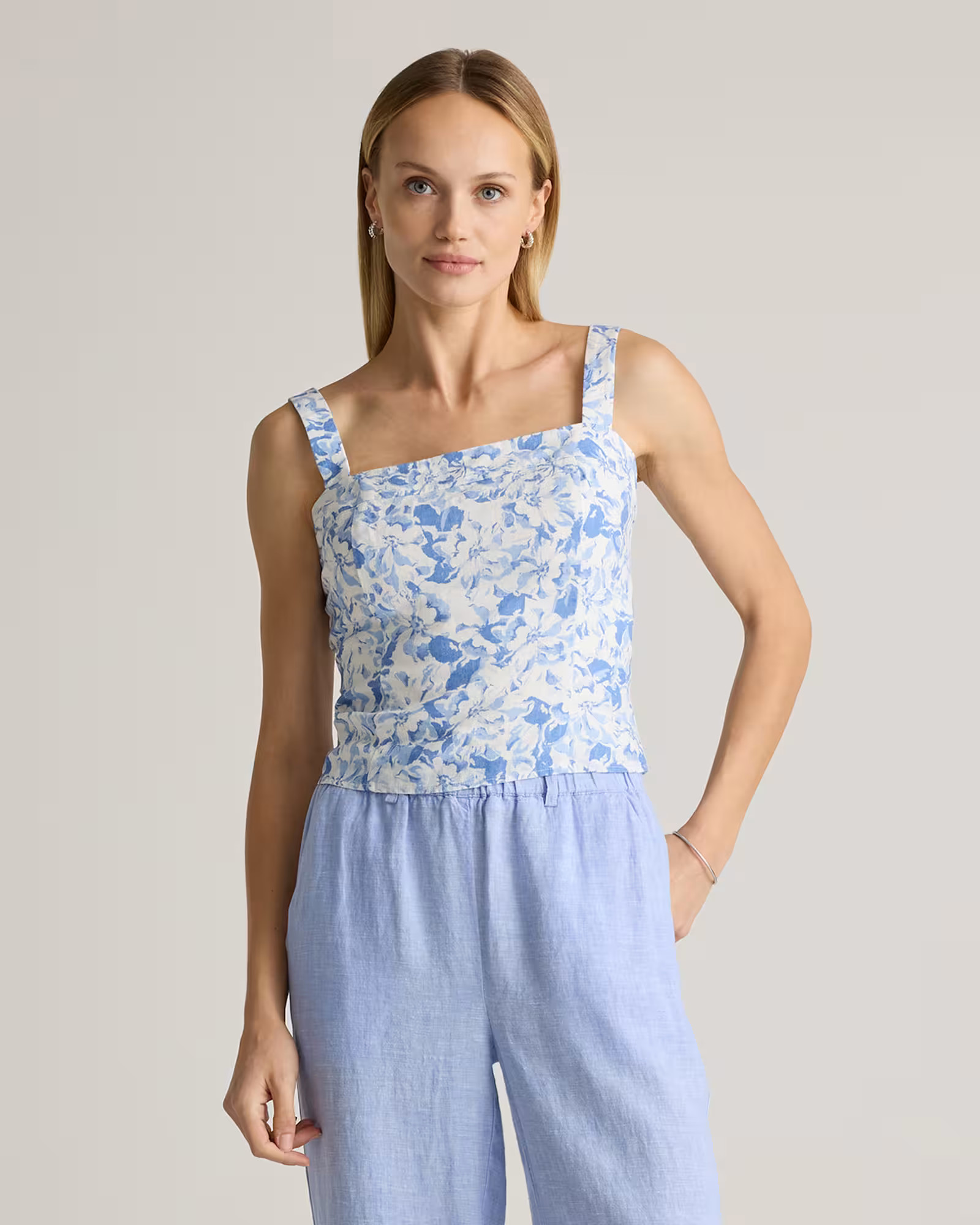 100% European Linen Fitted Tank in Floral Waterfall | Quince