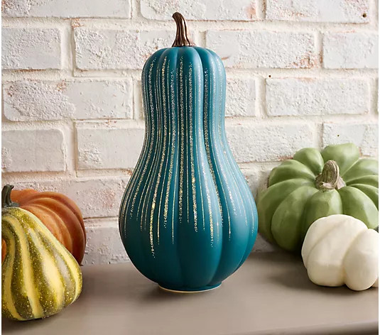 13" Illuminated Starry Night Glass Gourd by Valerie | QVC