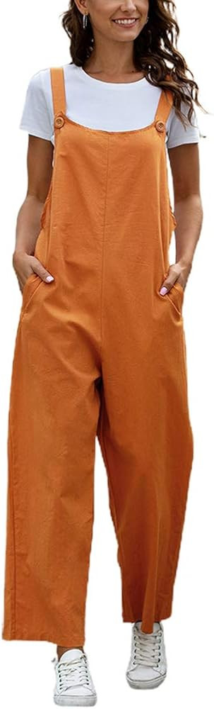chouyatou Women's Spring Summer Wear Cute Lightweight Wide Leg Bib Overall Pants | Amazon (US)