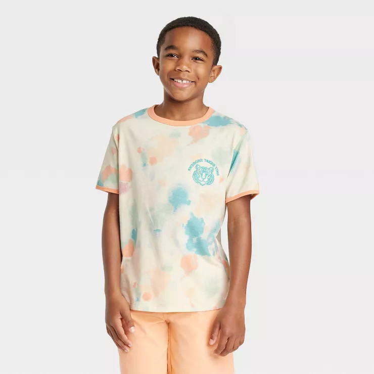 Boys' Short Sleeve Embroidered Tiger Tie-Dye T-Shirt - Cat & Jack™ | Target