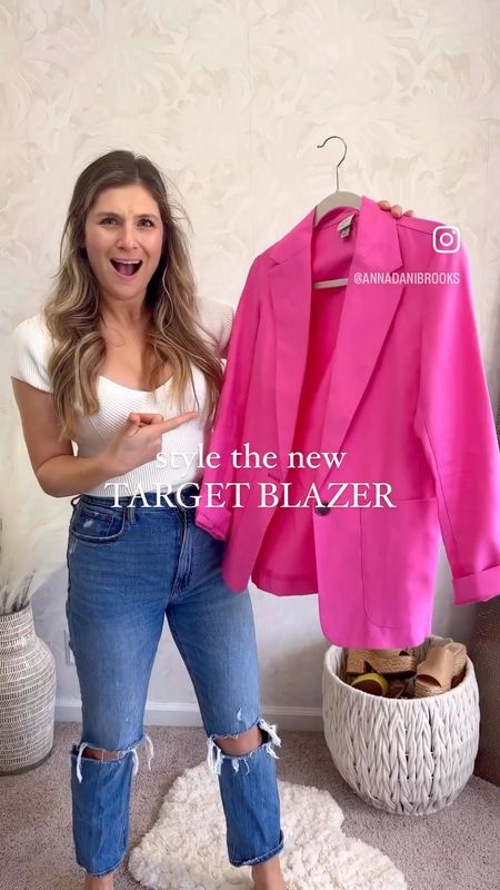 Adding matching shorts to cart ASAP before they sell out ✅ they were sold in my store so I didn’t style them in this video but I’m loving hot pink for a statement in the spring!!! Only $38 - shop in @shop.ltk 💕💕💕 

I’m wearing an XS but could have done small for a more oversized look
Wearing Abercrombie jeans ankle straight in size 26 

Target shopping, target finds, spring outfit, oversized blazer, Hot pink blazer, target fashion, spring fashion trends, target lover, blazer styling tips, white jeans 

#targetfashion #targetfashionfinds #targetstyle #pinkblazer #blazerstyle 

#LTKsalealert #LTKshoecrush #LTKstyletip