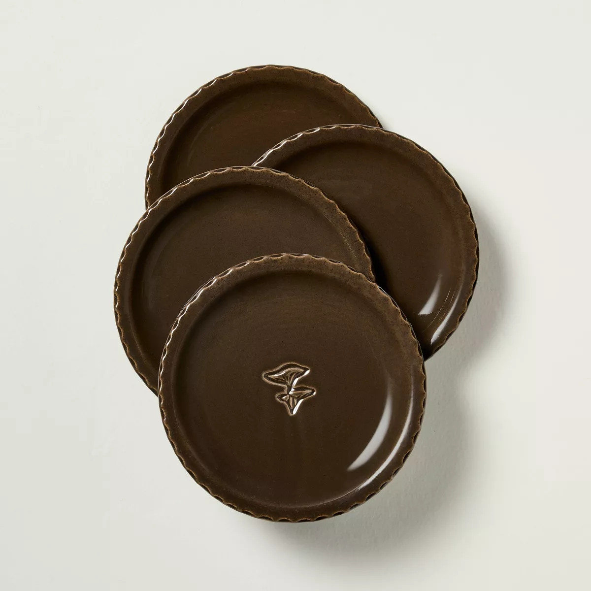 Set of 4 6.5" Mushroom Ceramic Appetizer Plates Forest Brown - Hearth & Hand™ with Magnolia | Target