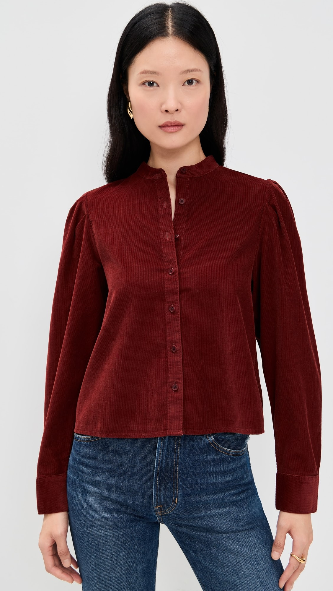 Puff-Sleeve Button-Up Shirt In Corduroy | Shopbop