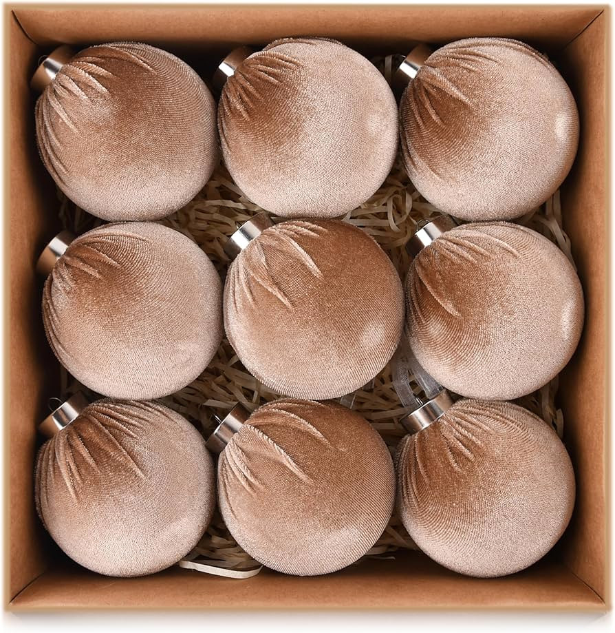 Amazon.com: Velvet Ornaments for Christmas Tree Decorations - Beige Xmas Ball Ornament for Indoor... | Amazon (US)