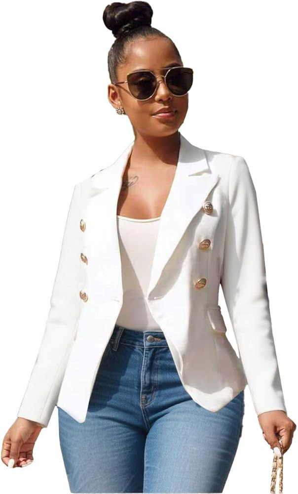 Women's Business Blazer Casual Long Sleeves Lapel Open Front Suit Jacket Work Blazer with Pockets | Amazon (US)