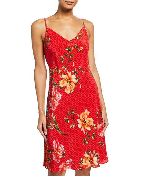 Johnny Was Caitlyn Floral-Print Silk Slip Dress | Neiman Marcus