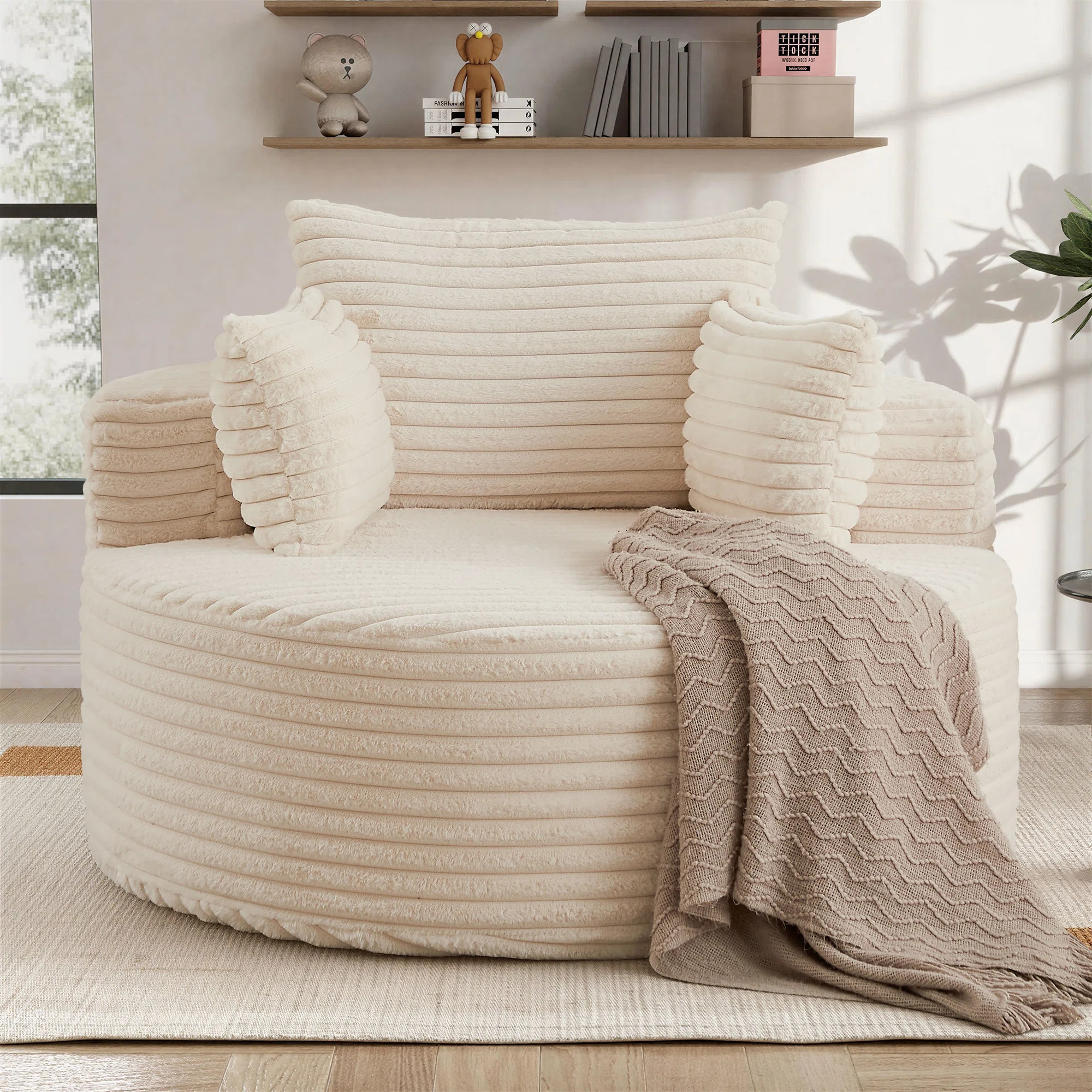 Lozena  49" Corduroy Upholstered Barrel Chair, Oversized Round Chaise Lounge, No Assembly Require... | Wayfair North America