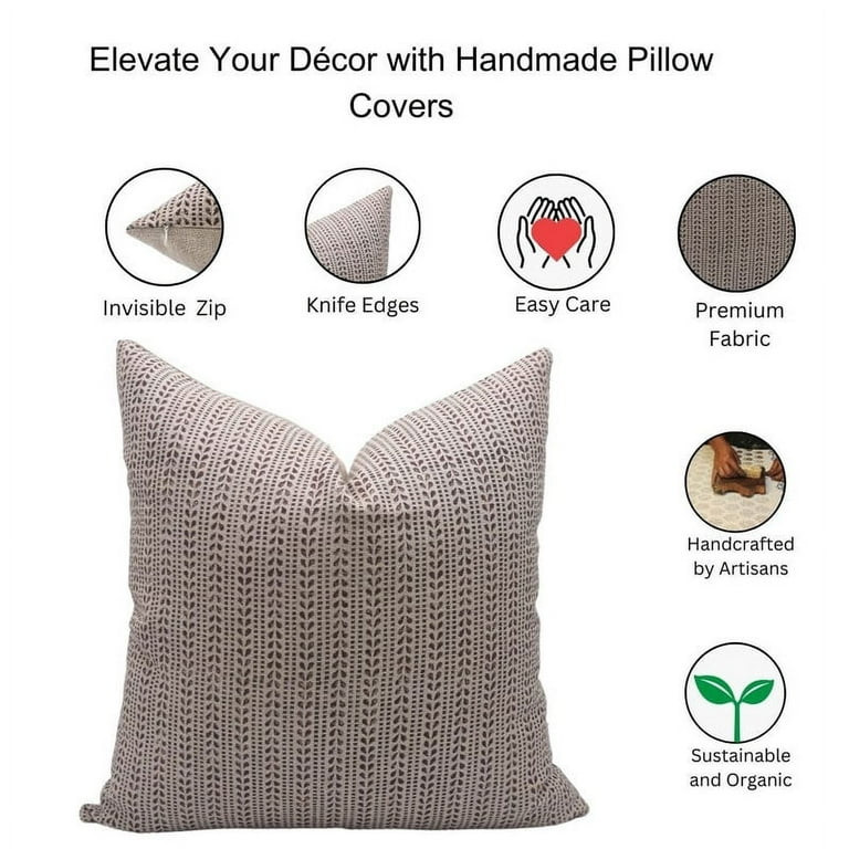 Fabdivine Block Print Throw Pillow Cover, 14x14 Inch Thick Linen Decorative Cushion Cover, Floral... | Walmart (US)