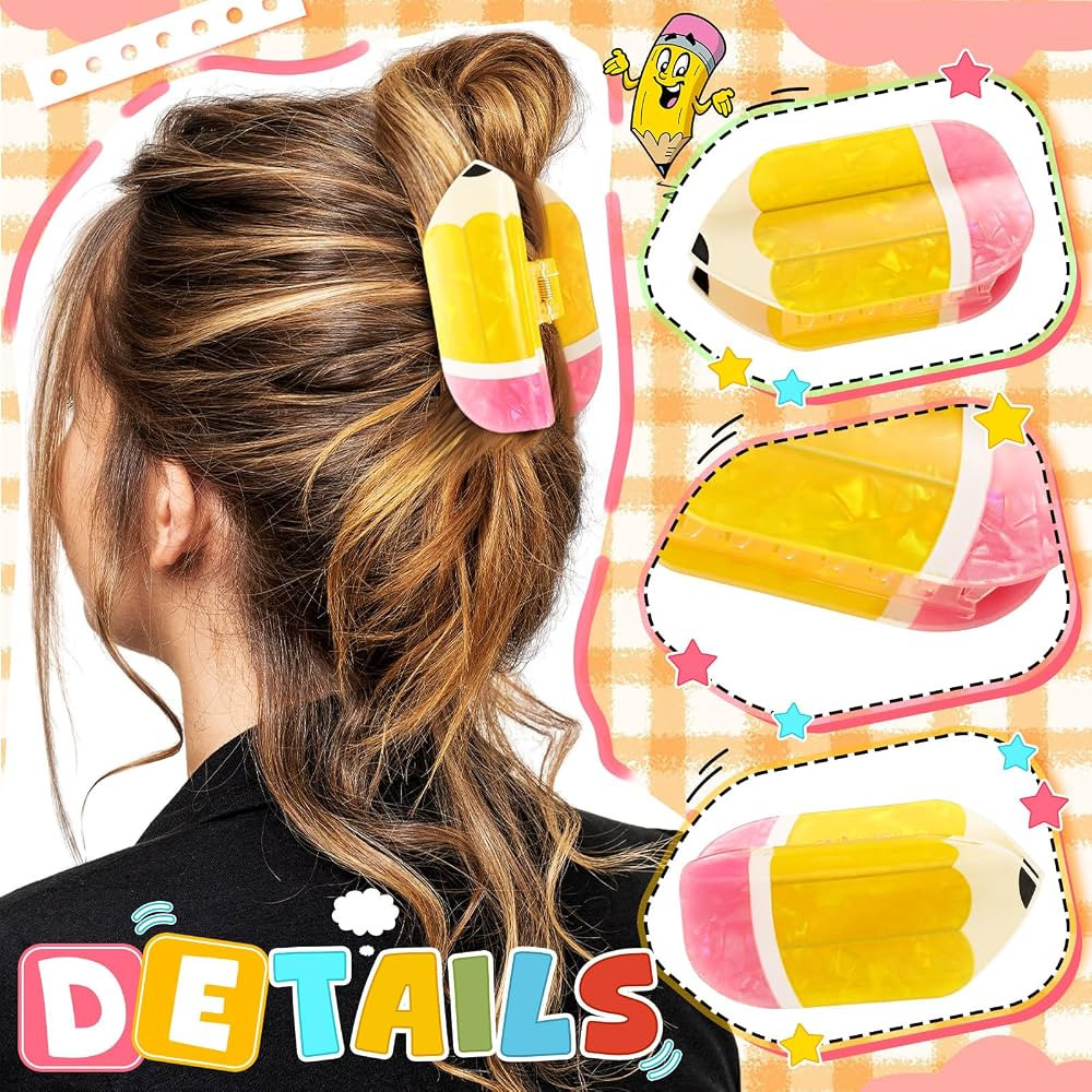 6 Pcs Pencil Hair Claw Clips for Women Back to School Teacher Clips Cute Jaw Barrettes Yellow for... | Amazon (US)