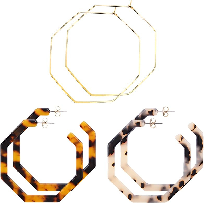 wowshow Geometric Hoop Earrings Set for Women | Amazon (US)