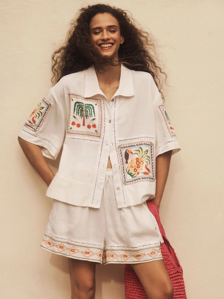 Multi - Chemise de plage brodée avec lin | Next EU