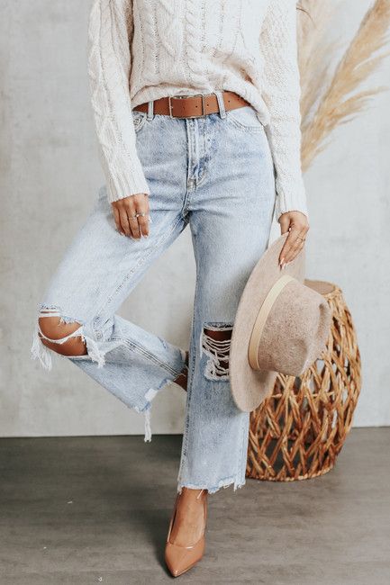 Melody Distressed Light Wash Straight Leg Jeans | Magnolia Boutique
