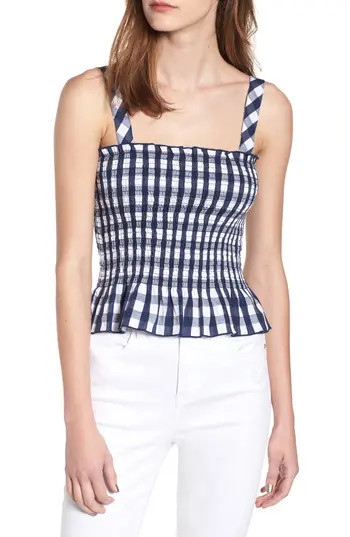 Women's Ten Sixty Sherman Gingham Smocked Tank, Size X-Small - Blue | Nordstrom